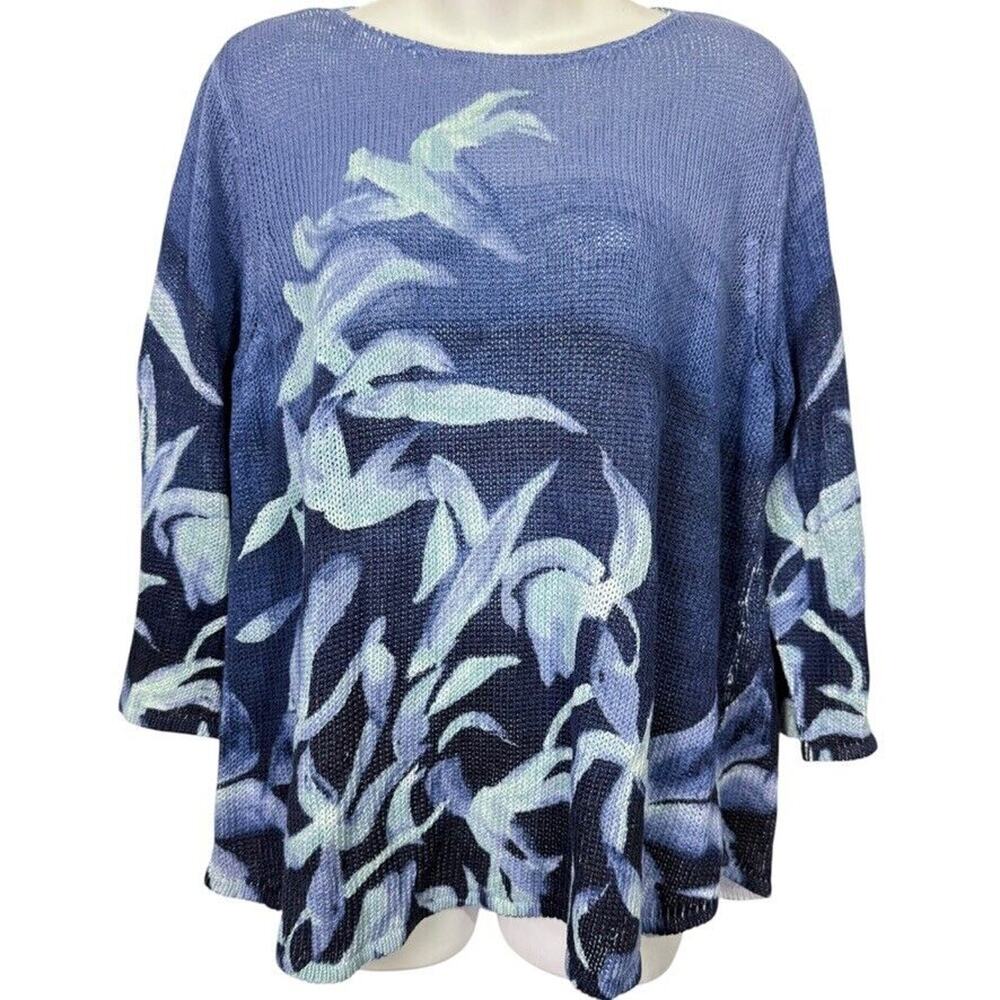 Women's Blue Floral Print Lightweight Sweater Top